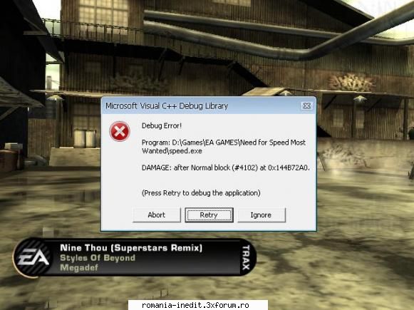 eroare nfs: most wanted mia aparut eroarea asta cand intru joc... facut?