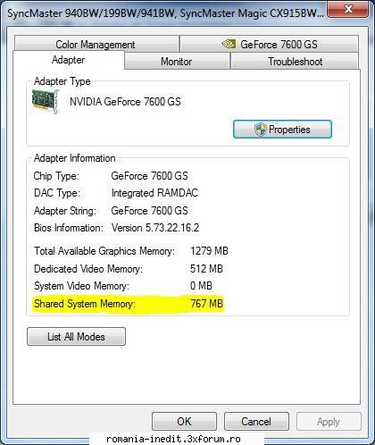 video shared memory placa video nvidia geforce 7600 placa baza gigabyte bios vazut nimic despre
