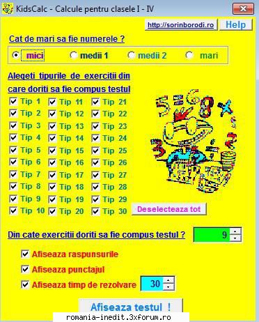 kidscalc este aplicatie destinata elevilor din clasele iv. prin aplicatiei pot genera teste,