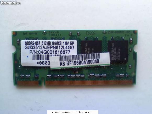 memorie laptop vind una bucata memorie pentru laptop 512 gddr2- 667 mhz,