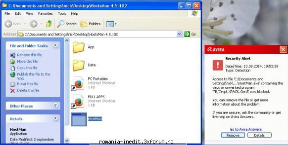 hostsman 4.5.102 (portable) avira l-a detectat virus