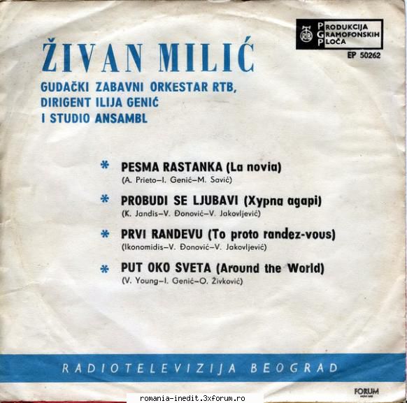 discuri vinil muzica raritati ivan milić pesma rastanka pgp rtb 50262 (1963)a01 zivan milic