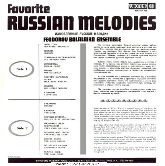 discuri vinil muzica raritati feodorov balalaika ensemble favorite russian melodies eurotone 128