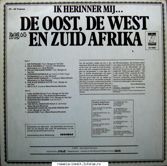 discuri vinil muzica raritati herinner mij... oost, west 01- burger van dyl die amboina serenaders