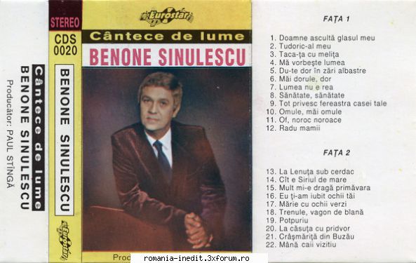 benone sinulescu cantece lume cds 0020 1993 coperta