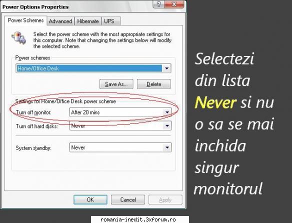 stinge monitorul singur daca folosesti windows :start > control panel > and > power options