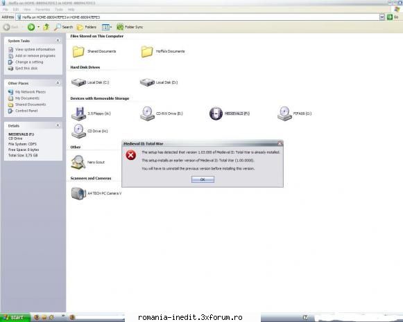 problema joc eroare instalare salut! curand instalat medieval total war dupa m-am plictisit i-am