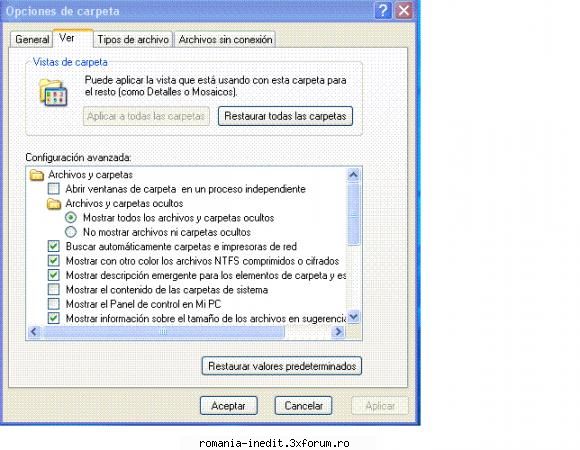 rugaminte panoul control -> optiuni foldar -> arata ->arata toate fisierele foldarele cati