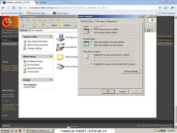 problema windows sp3 intra folder options, acolo tab general bifeaza "show common tasks apply
