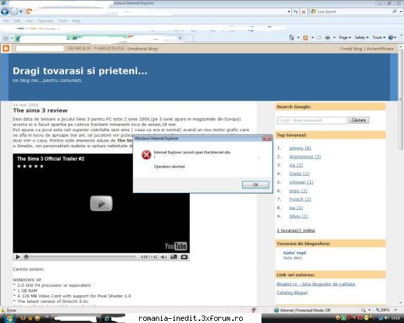 problema blog salut! mi-am facut acum saptamana blog. problema mozilla firefox totul merge internet