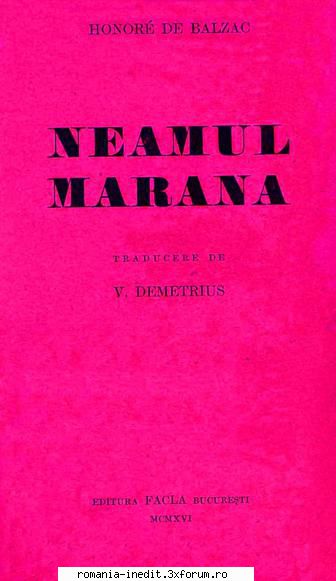 [B] Honore de BALZAC - Honore de Balzac - Neamul Marana - 1916 Lectura - Carti in limba romana