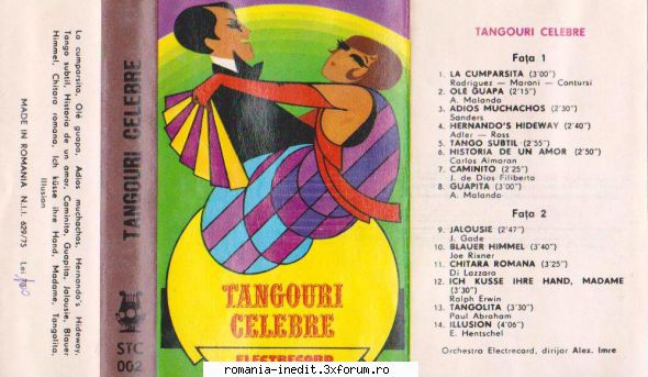Casete Electrecord - STC 0002 - Tangouri celebre 1 La Cumparsita - Albume MP3 romanesti - Romanian MP3 albums