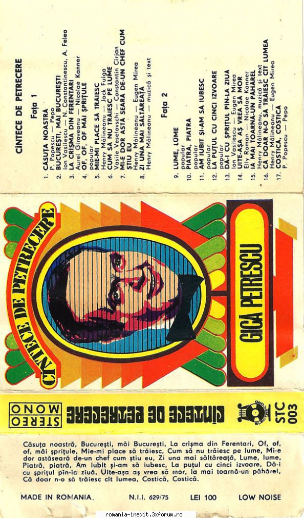 Casete Electrecord - STC0003 - Gica Petrescu - Cantece de - Albume MP3 romanesti - Romanian MP3 albums