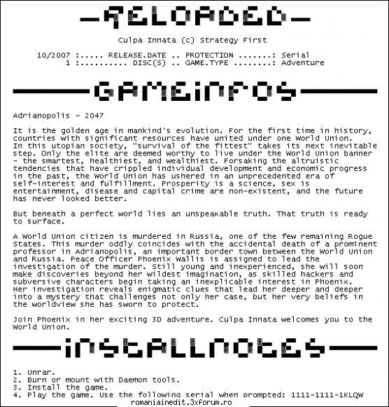 Culpa Innata - RELOADED - Download: Code: rar pass - Full Games