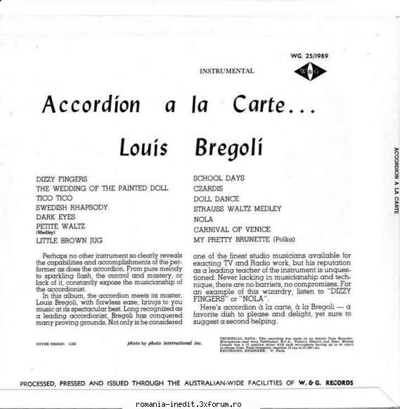 Discuri vinil cu muzica internationala - Raritati - Louis Bregoli - Accordion a la - International MP3 albums