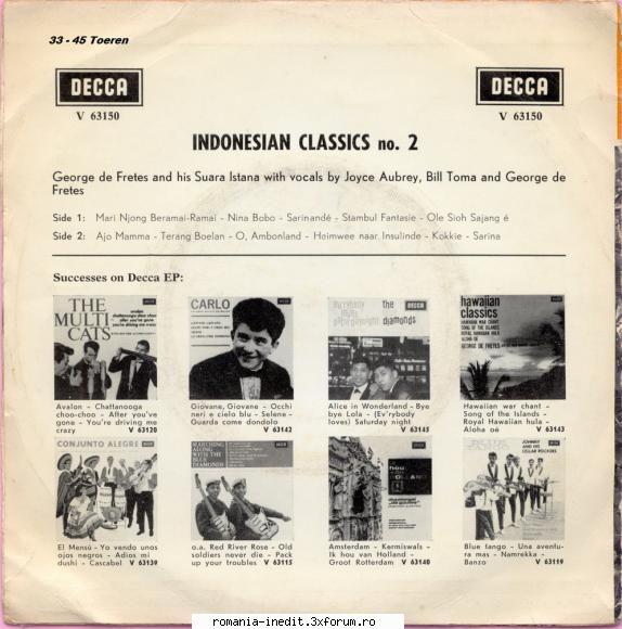 Discuri vinil cu muzica internationala - Raritati - George De Fretes - Indonesian - International MP3 albums