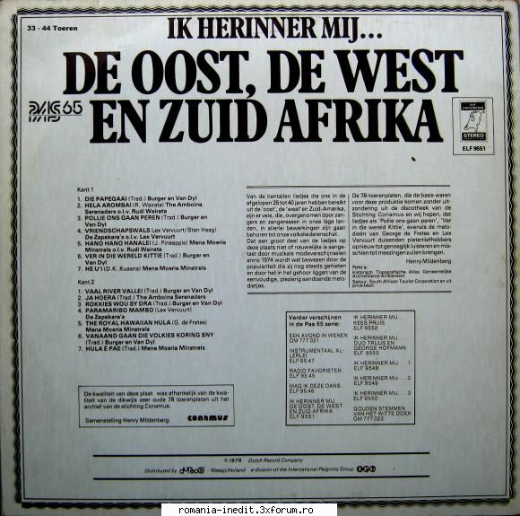 Discuri vinil cu muzica internationala - Raritati - IK HERINNER MIJ... - De Oost - International MP3 albums