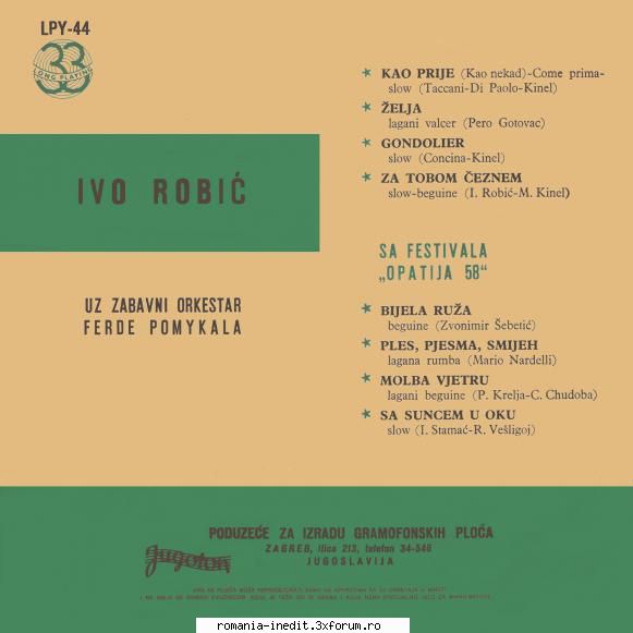Discuri vinil cu muzica internationala - Raritati - Ivo Robic - Kao prije (Come - International MP3 albums