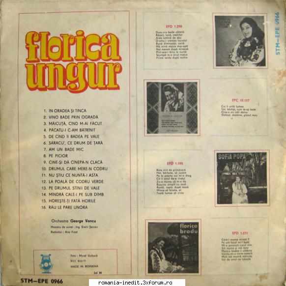 Discuri vinil cu muzica populara - Raritati - Florica Ungur - Flo - Muzica populara romaneasca - Romanian folk