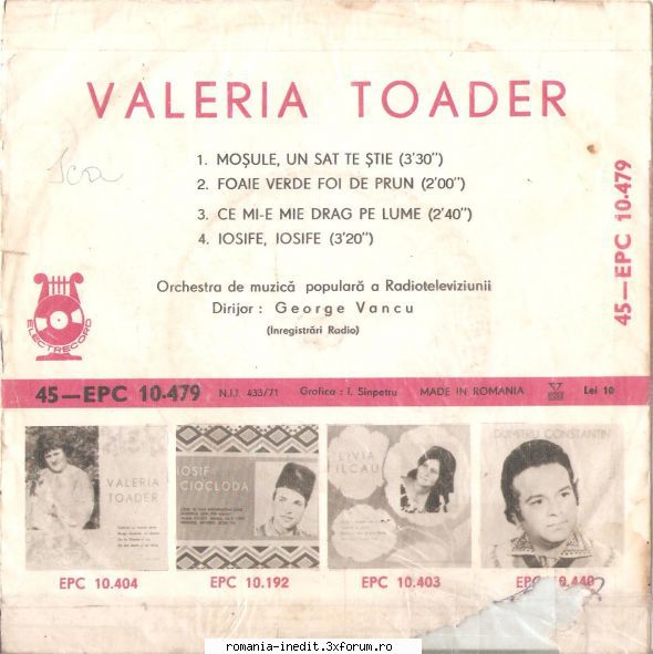 Discuri vinil cu muzica populara - Raritati - Valeria Toader - Mo - Muzica populara romaneasca - Romanian folk