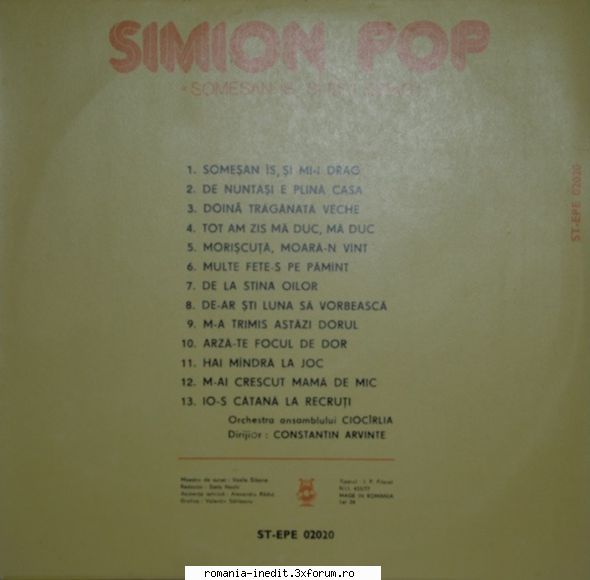 Discuri vinil cu muzica populara - Raritati - Simion Pop ‎ - Muzica populara romaneasca - Romanian folk