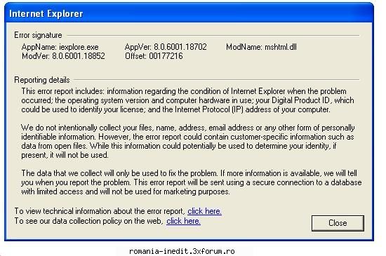 Eroare explorer 8 - Pe un laptop asus de la servici nu pot sa deschid - Tech Support