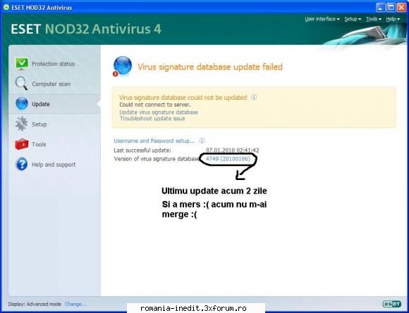 Eroare update NOD32 - In primul rand imi cer scuze daca am facut - Tech Support