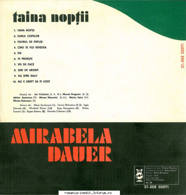 Mirabela Dauer - Taina noptii - halalaieec - Albume MP3 romanesti - Romanian MP3 albums