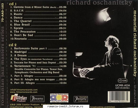 Richard Oschanitzky ‎� Memorial 1 - frantic - Albume MP3 romanesti - Romanian MP3 albums