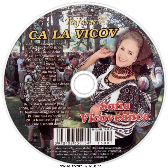 Sofia Vicoveanca - Ca la Vicov Taifasuri 2016 - Track-list: 1 Toa - Muzica populara romaneasca - Romanian folk