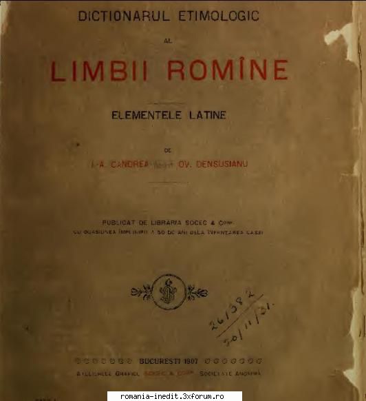 [T] Limba rom�nă - Ortografie, gramatică, dictionare - [1907] Dictionar etim - Carti in limba romana