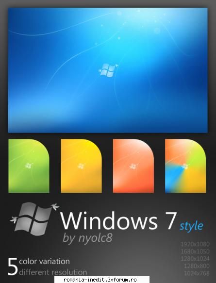 5 colors win 7 red, green, blue, orange and a mix of available: 1920x1080, 1680x1050, 1280x1024,