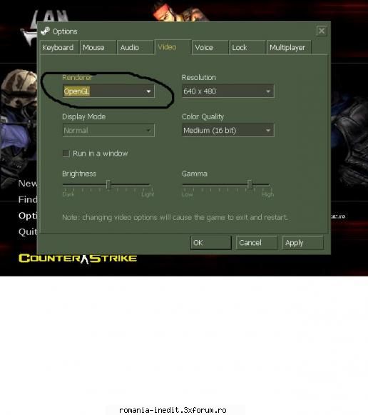 cs - in optiuni, la video ai acolo "renderer" acolo - Tech Support