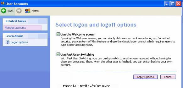 log on into..... - Cred ca rezolvarea e asta: control panel-user - Tech Support