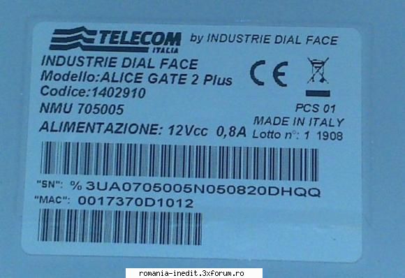 modem Alice italia - Am 2 modem-uri, aceasta poza este cu seria - Tech Support